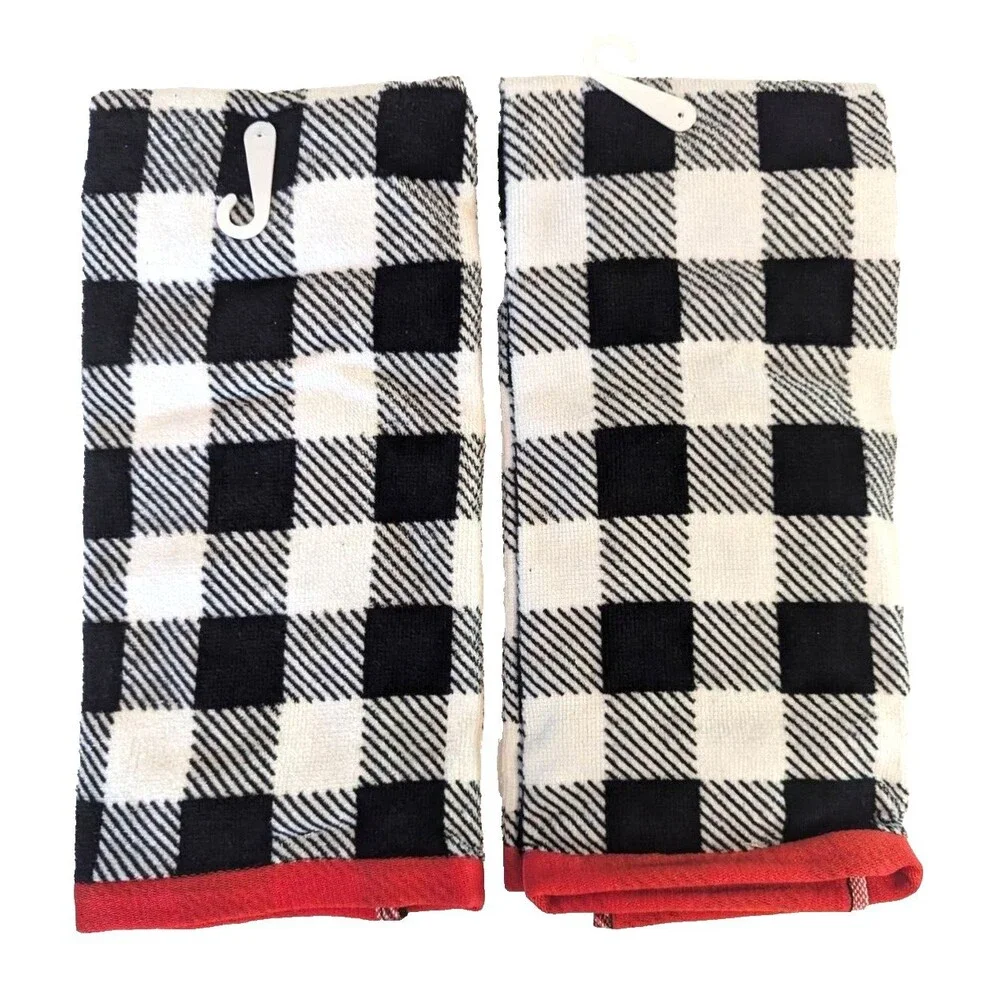 White English Bulldog Hand Towels 15x25 Embroidered Applique Buffalo Checks 2pc